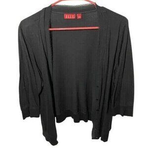 Elle Black Lightweight Button-Up Cardigan W/ Chiffon Trim 3/4 Sleeves Womens Siz